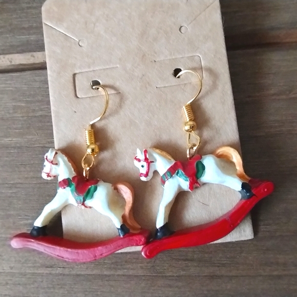 New Christmas Rocking Horse Earrings - Picture 2 of 16